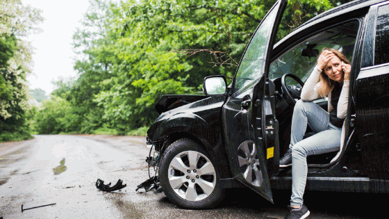 Car accident on a rainy road.